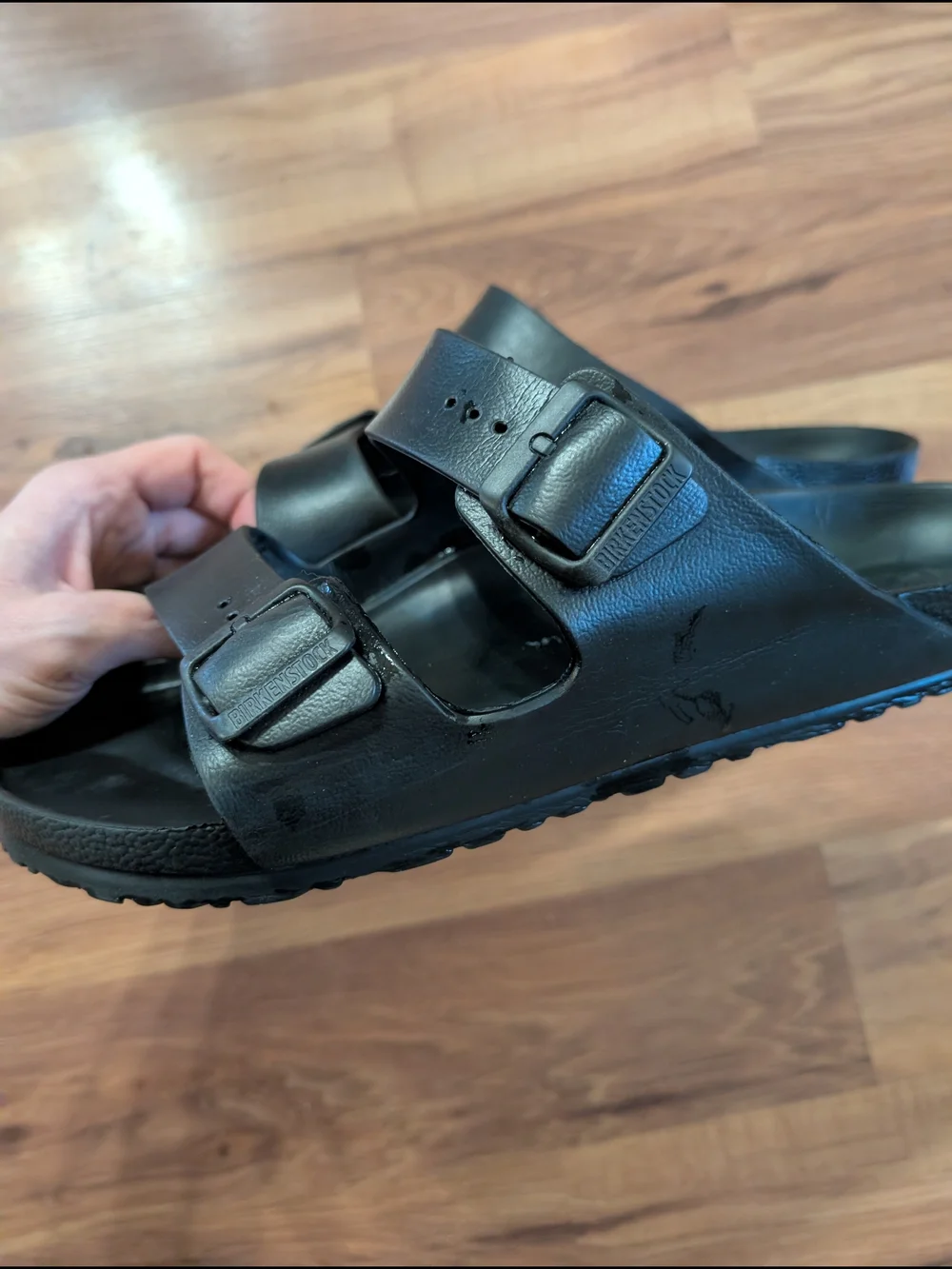 Birkenstocks Men's Arizona Essentials Black Two-Strap Slide Sandal